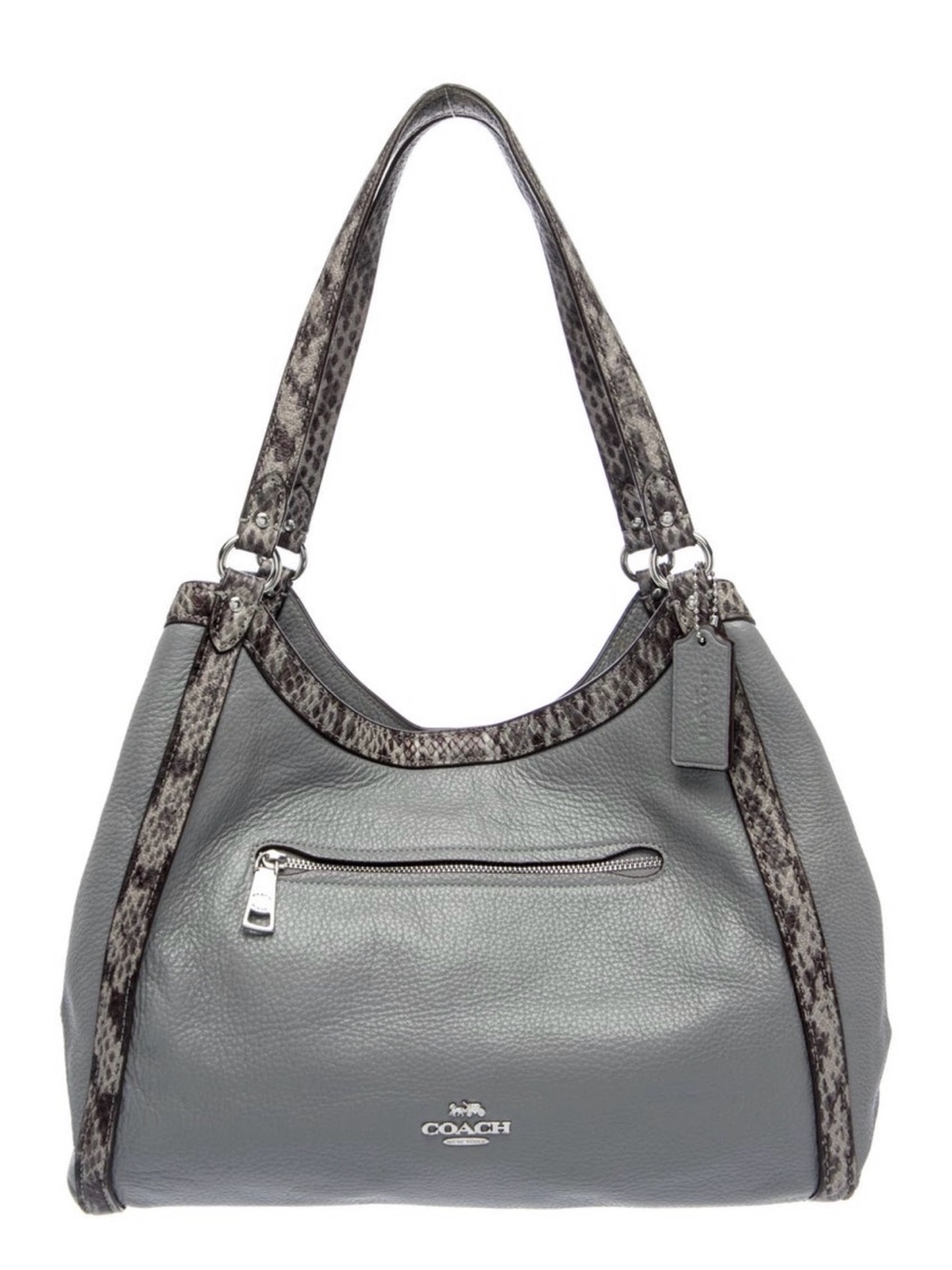 Coach Kristy Hobo Gray Leather Shoulder Bag with Snakeskin-Trimmed Straps